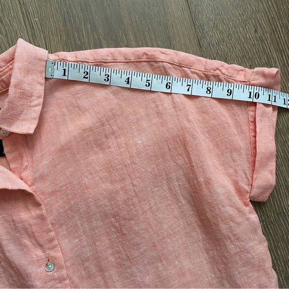 Tahari 100% Linen Women Button Front Short Sleeves Shirt Coral Top - Picture 14 of 14